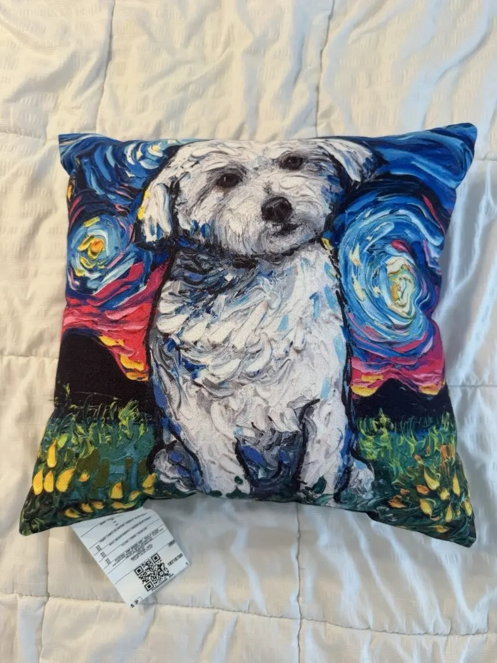Maltese Night Pillow Maltipoo Dog Decoration Blue Pink Sky Vibrant Colorful Home